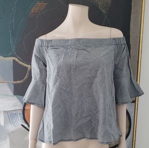 Bleuh Ciel | NWOT Gingham Off-shoulder Bardot Top